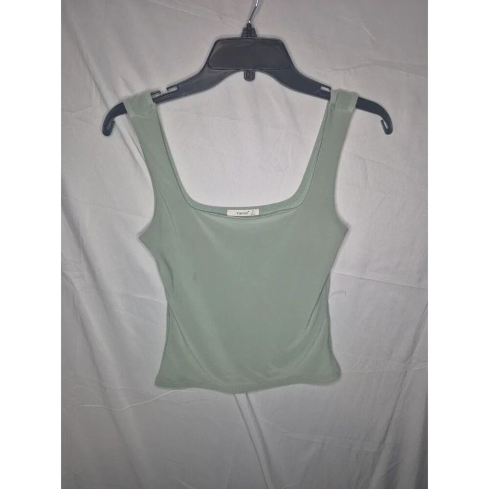 Timing Sage Green Square Neck Tank Top Size Small
